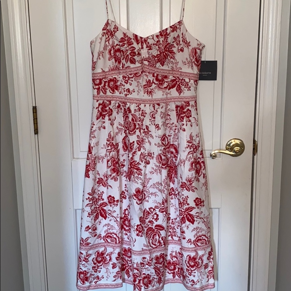 Red and White Printed Dress